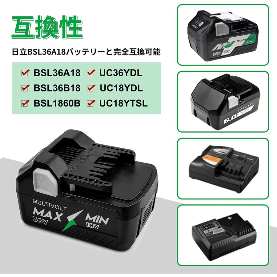 ハイコーキ HIKOKI 日立 HITACHI 互換 バッテリー BSL36A18 大容量 6.0 