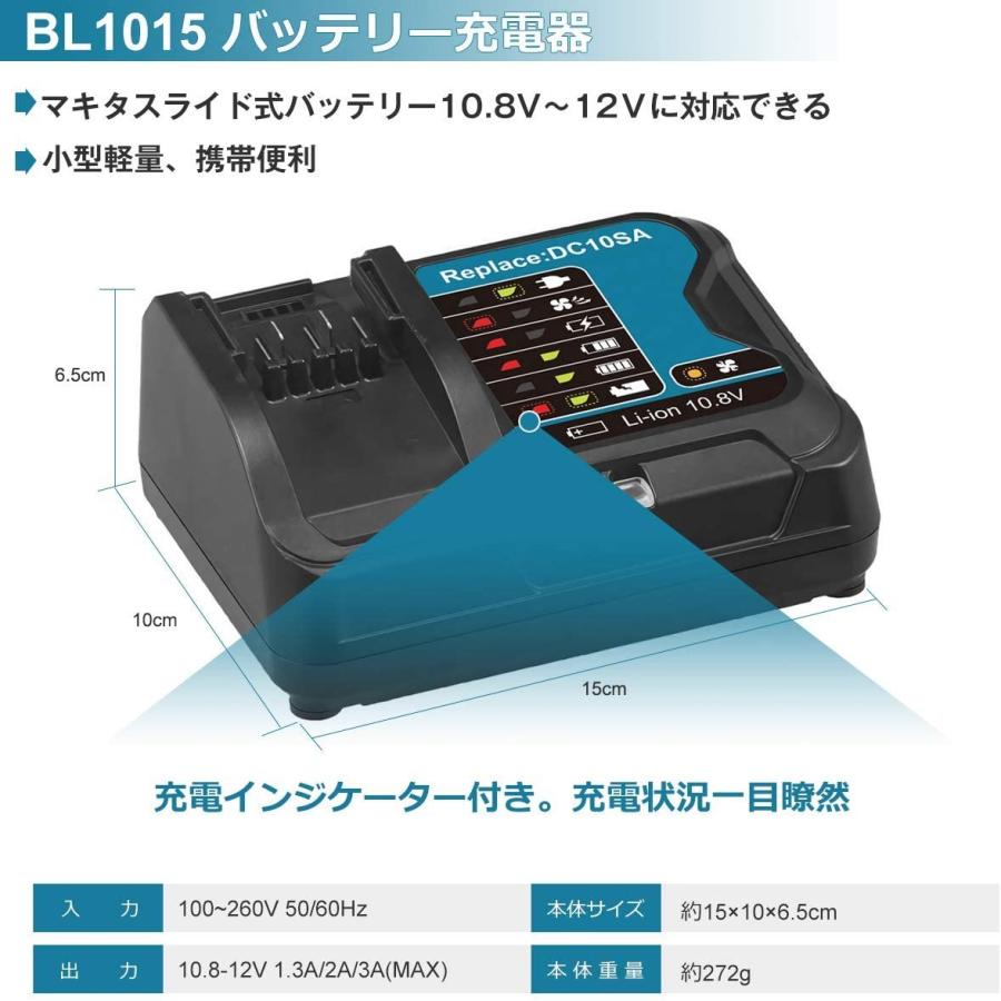 マキタ makita 互換 DC10SA 急速 充電器 DC10WD 10.8V 12V BL1015 BL1015B BL1030 BL1030B BL1040B BL1050 BL1060 BL1060B 対応(DC10SA)｜nihon-dm｜05