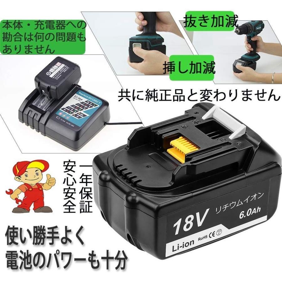 マキタ makita 互換 18V バッテリー 充電器セット DC18RF BL1860B BL1830B BL1850B BL1860 BL1890 DC18RC DC18RD 対応 ( DC18RF×1台+BL1860B×1個 )｜nihon-dm｜03