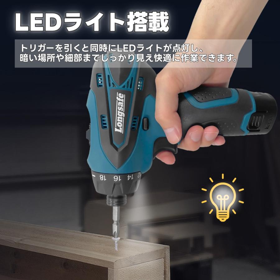Longsafe ドリルドライバー 10.8V バッテリー対応 小型 充電式 日本