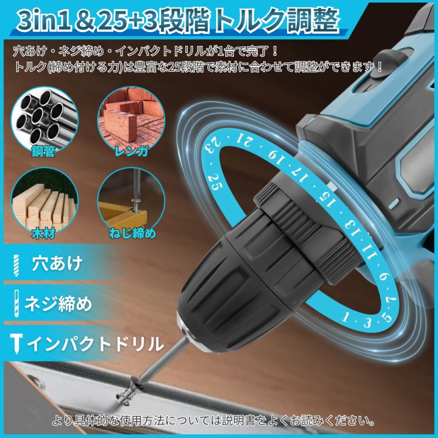 Longsafe マキタ 互換品 充電式 ドリルドライバー 25段階 トルク調整