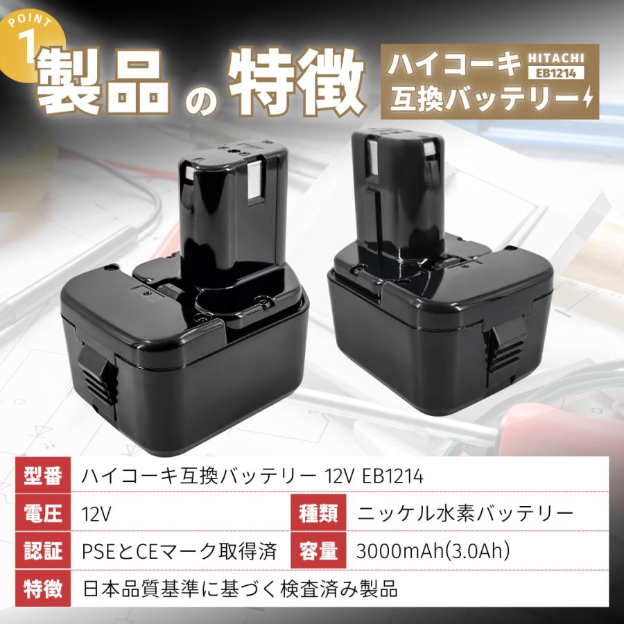 日立（HITACHI） ハイコーキ 互換 バッテリー EB1214S 12V 3.0Ah