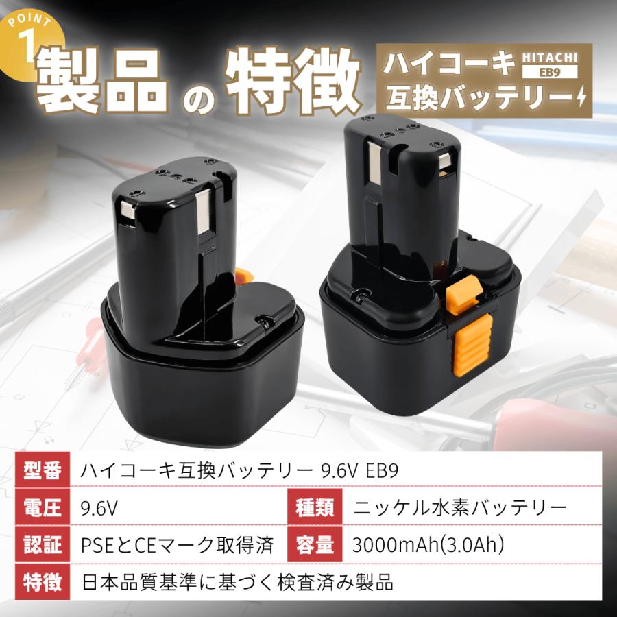 日立（HITACHI） ハイコーキ 互換 バッテリー EB9 9.2V 3.0Ah 3000mAh