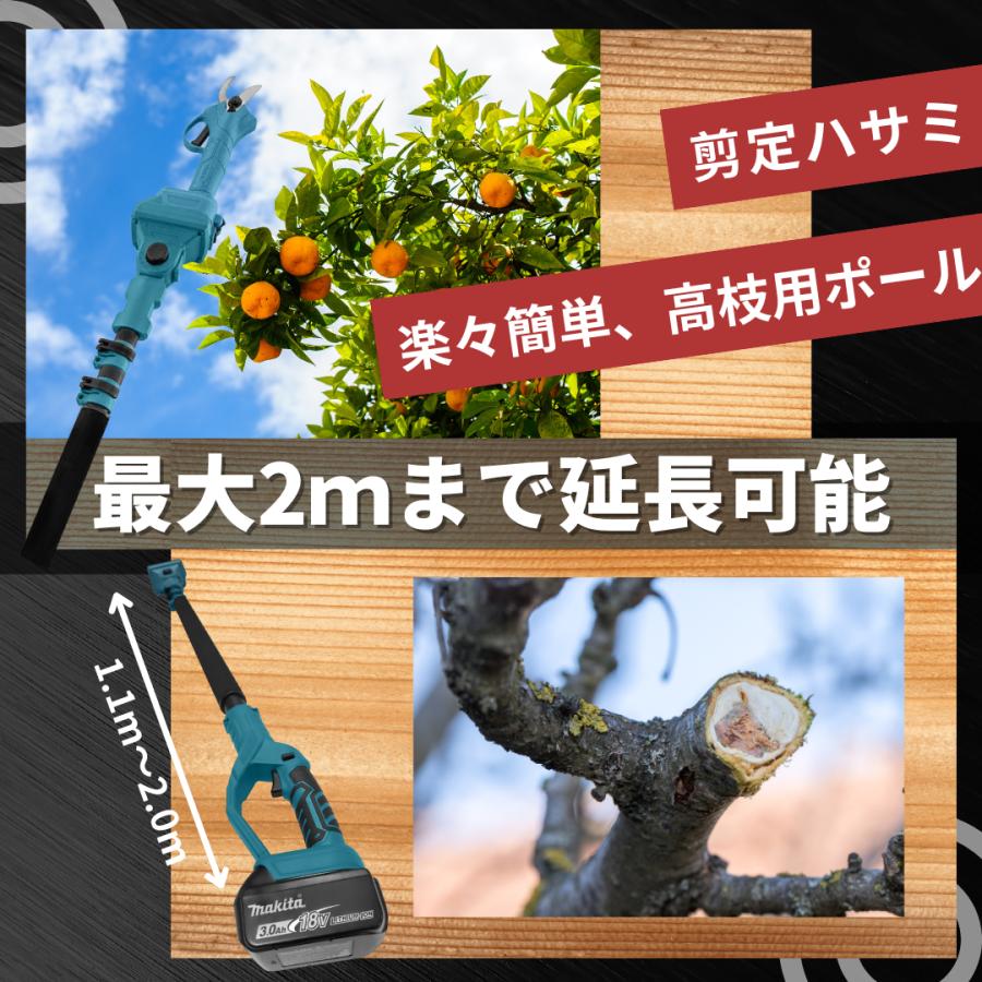 マキタ 互換品 延長ポール 1.1m-2.0m 伸縮式 高枝切り 電動ハサミ 対応 18V バッテリー対応 角度調節 肩掛けベルト付き 軽量1.4kg  (EXPL2001-BL) | Longsafe | 02