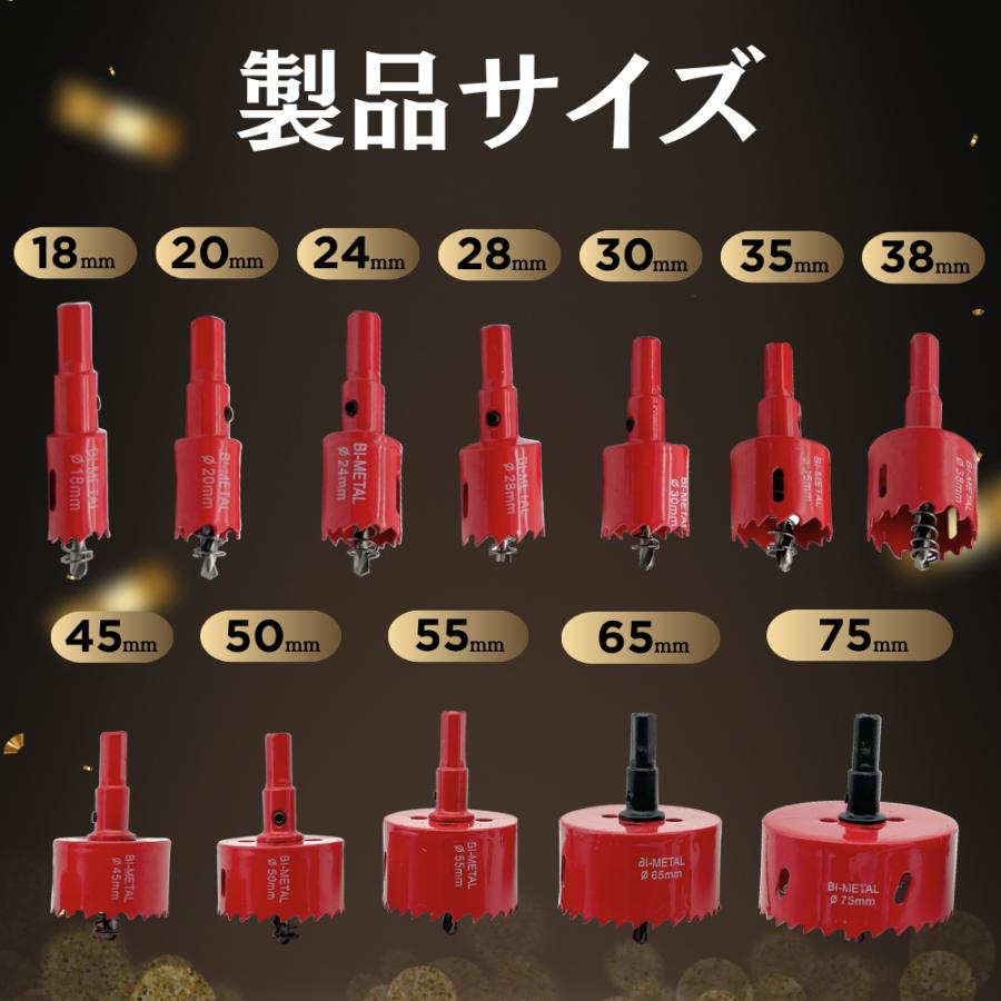 マキタ 互換 ホールソー セット 12本 Φ 穴径 18mm-75mm バイメタル製