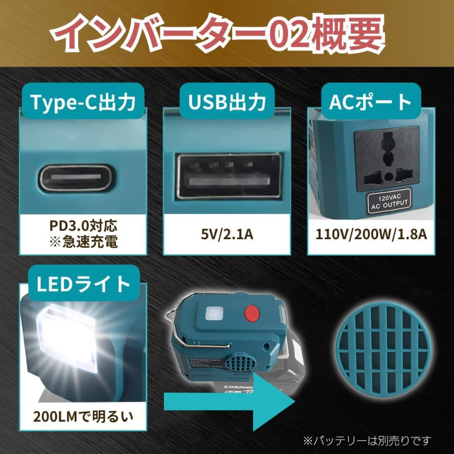 Longsafe インバーター 200W PD3.0 Type-C LED充電式 18V 防災 非常用