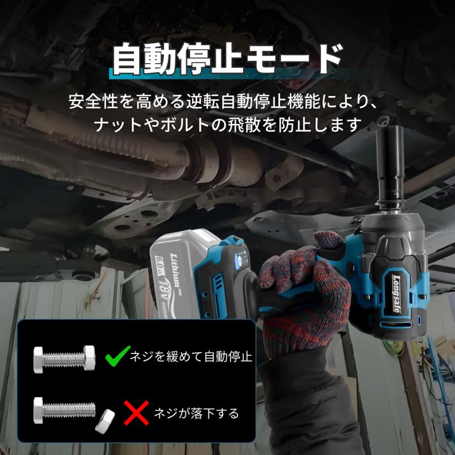 Longsafe インパクトレンチ 電動 18V ブラシレス リングライト タイヤ