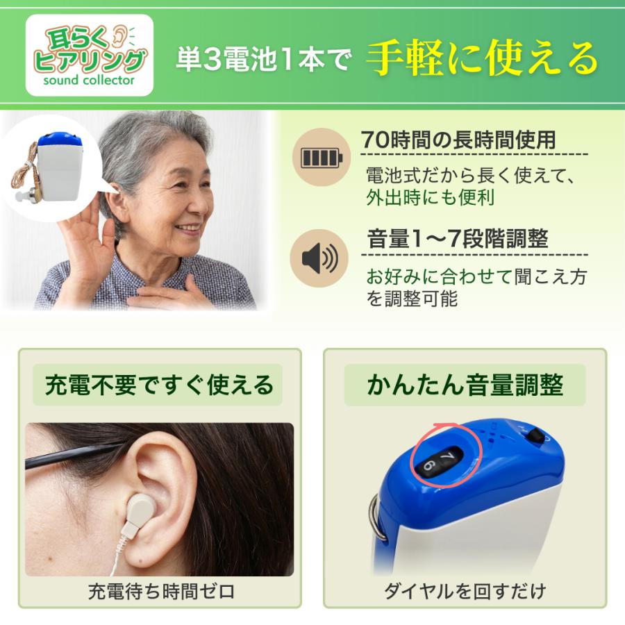 耳らくヒアリング 集音器 高齢者 簡単ガイド 電池式 ポケット型 軽量