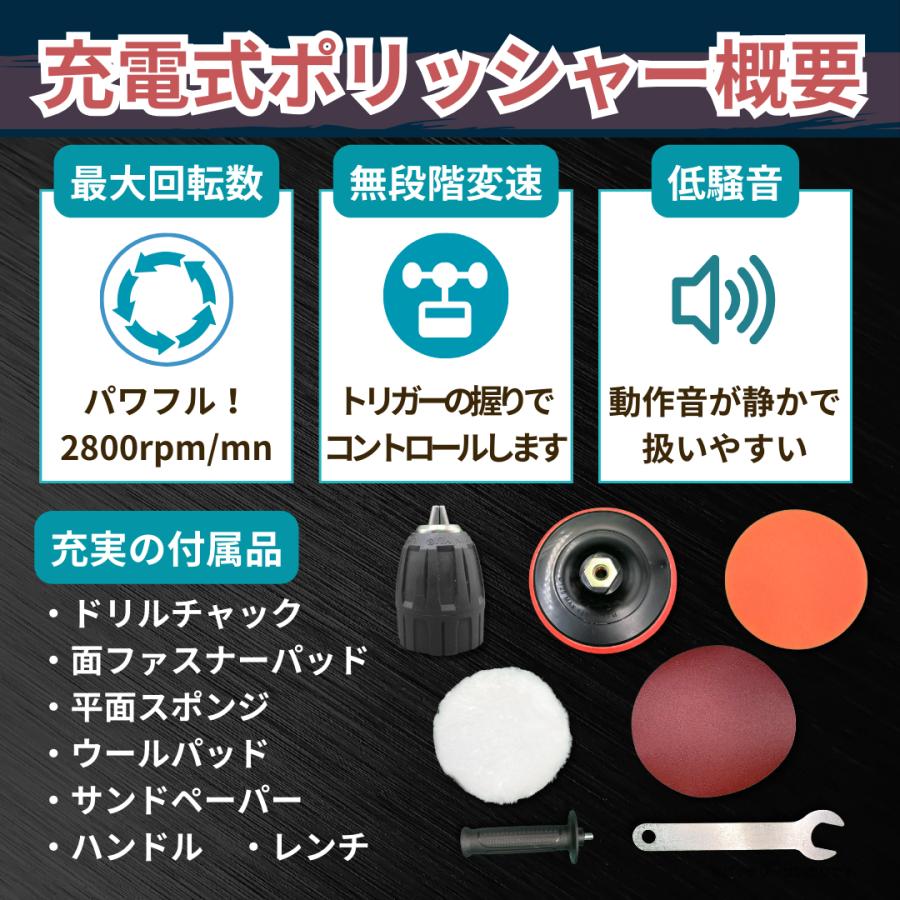 Longsafe ポリッシャー バフ 車 充電式 バッテリー 充電器 セット 車