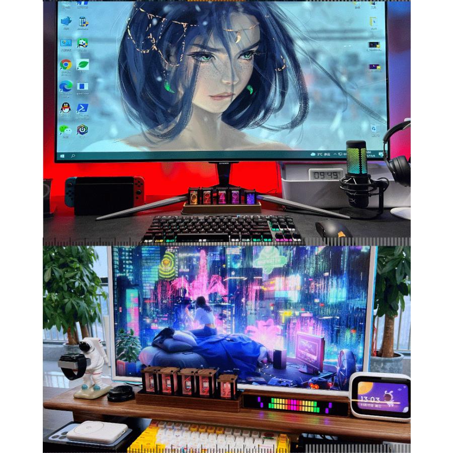 ニキシー管 時計 1600万色カスタマイズ可能、レトロモダン木製デジタル