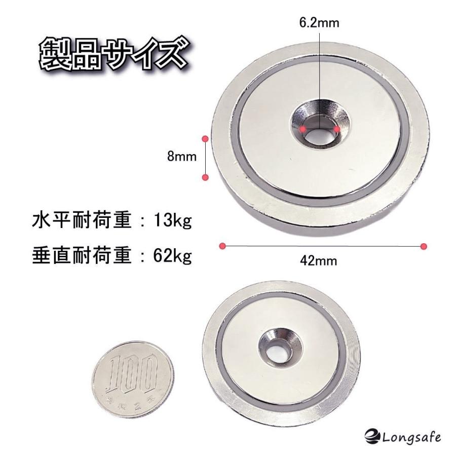 Longsafe 超強力 マグネットフック ネジ 付き 42mm 4個セット 穴あき