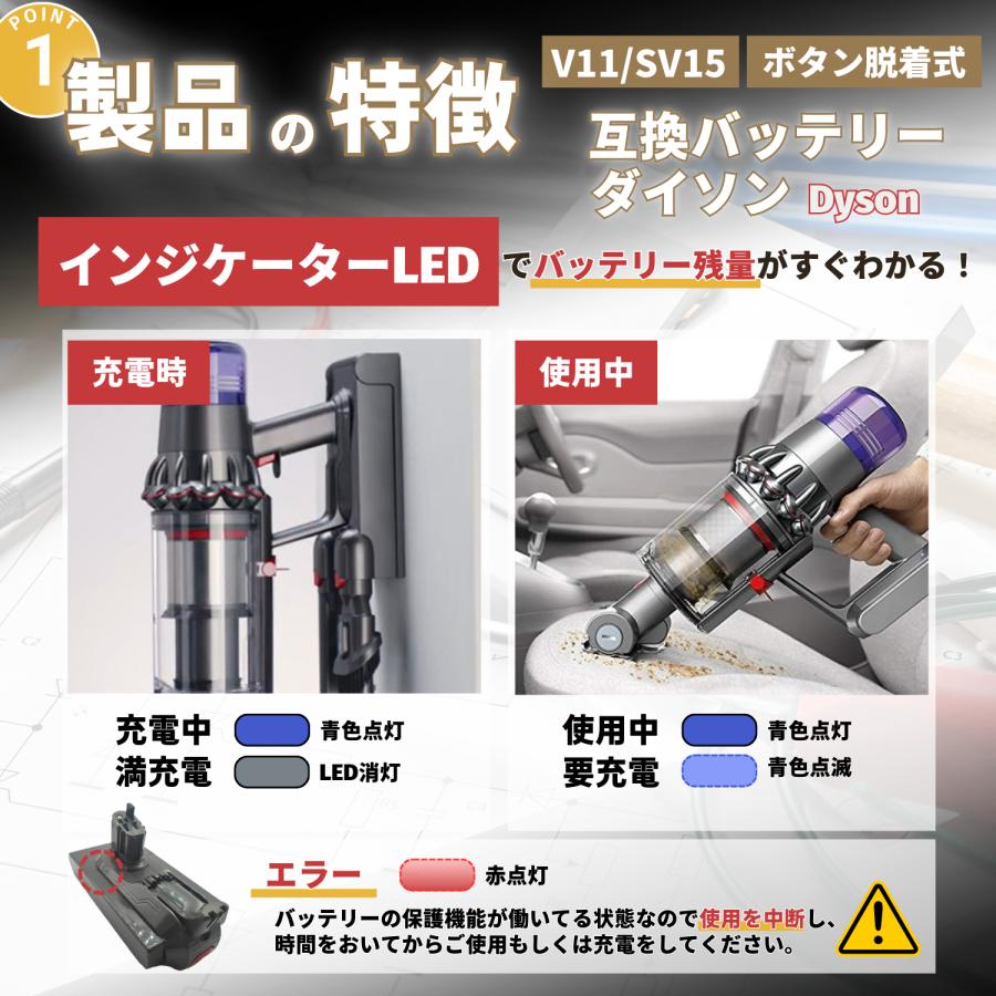 Dyson ダイソン V11 SV15 互換 バッテリー 大容量 4000mAh ボタン固定式 掃除機 交換用 壁掛け ブラケット 対応 Fluffy Absolute Extra (V11/SV15-1) Dyson ダイソン V11 SV15 互換 バッテリー 大容量 4000mAh ボタン固定式 掃除機 交換用 壁掛け ブラケット 対応 Fluffy Absolute Extra (V11/SV15-1)