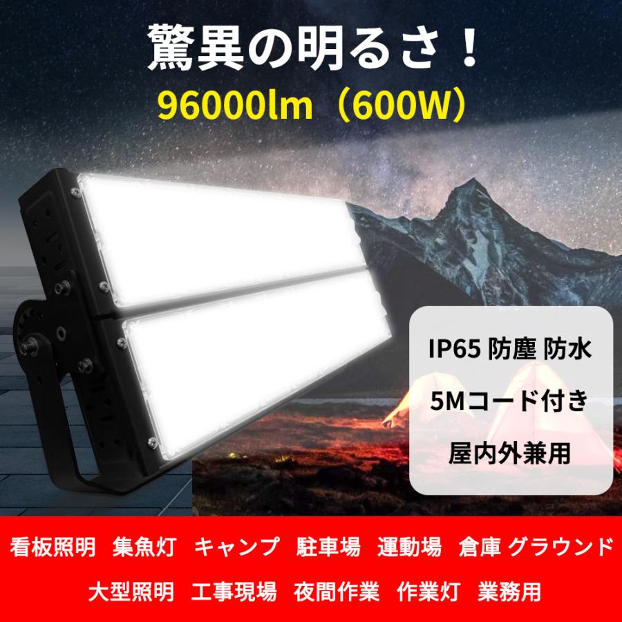 LED投光器 作業灯 LEDワークライト 屋外照明 防水 600W ハイパワー