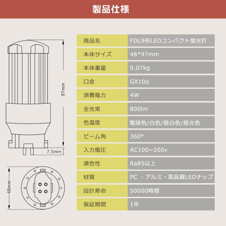 【8本セット】LEDコンパクト蛍光灯 FDL9形対応 FDL9EX-L FDL9EX-W FDL9EX-N FDL9EX-D 4W LEDツイン蛍光灯 LED蛍光灯 コンパクト GX10Q口金 800LM 省エネ 1年保証の画像