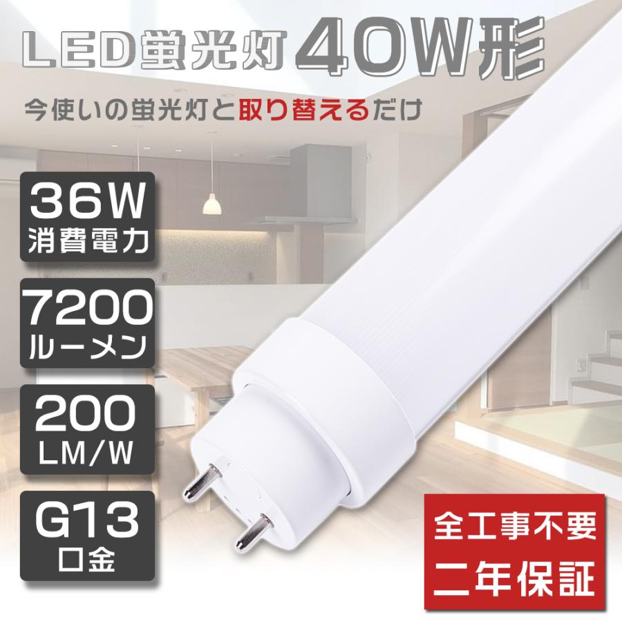 LED蛍光灯 40W形 直管 120cm 電球色3000K 超高輝度7200lm 36W ラピッド 