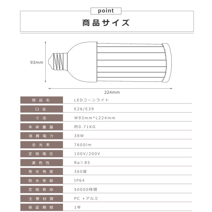 LED水銀灯 300W水銀灯相当 E26 E39 消費電力38W 超高輝度7600lm IP64