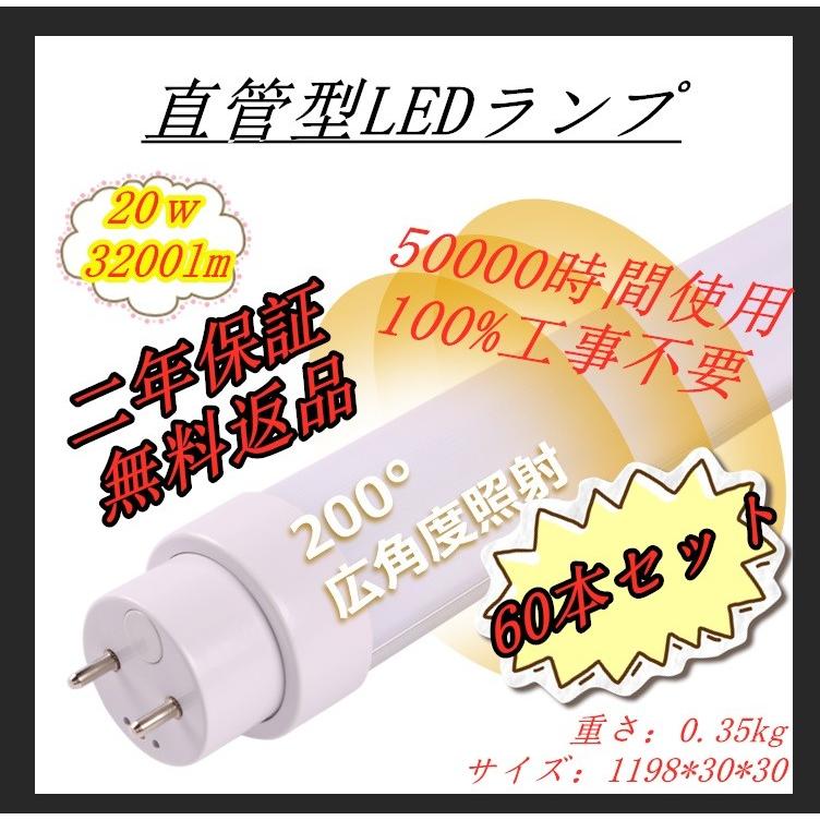 60本 全工事不要 LED蛍光灯 40W形 直管 グロー式 ラピッド式 インバーター式 直管LED蛍光灯 LEDランプ 3200lm 直管蛍光灯をLEDに変える FLR40 FHF32 FL40 1198mm