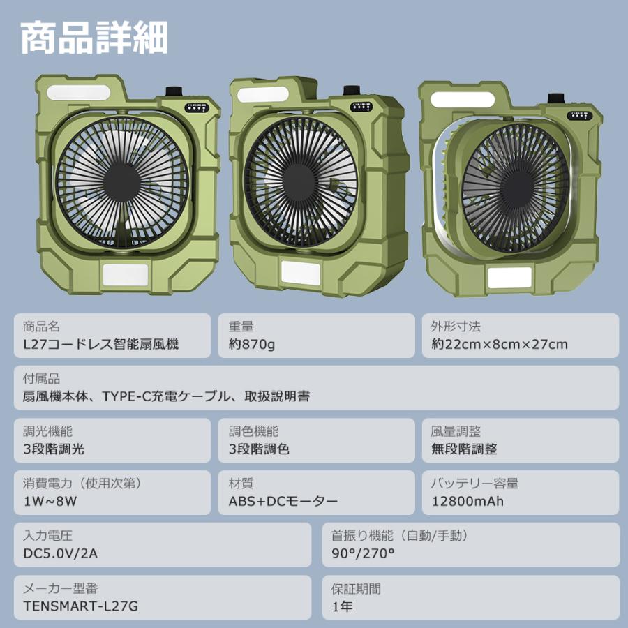 車中泊用扇風機 三段階調光調色 三段階風速調節 携帯扇風機 DCモーター