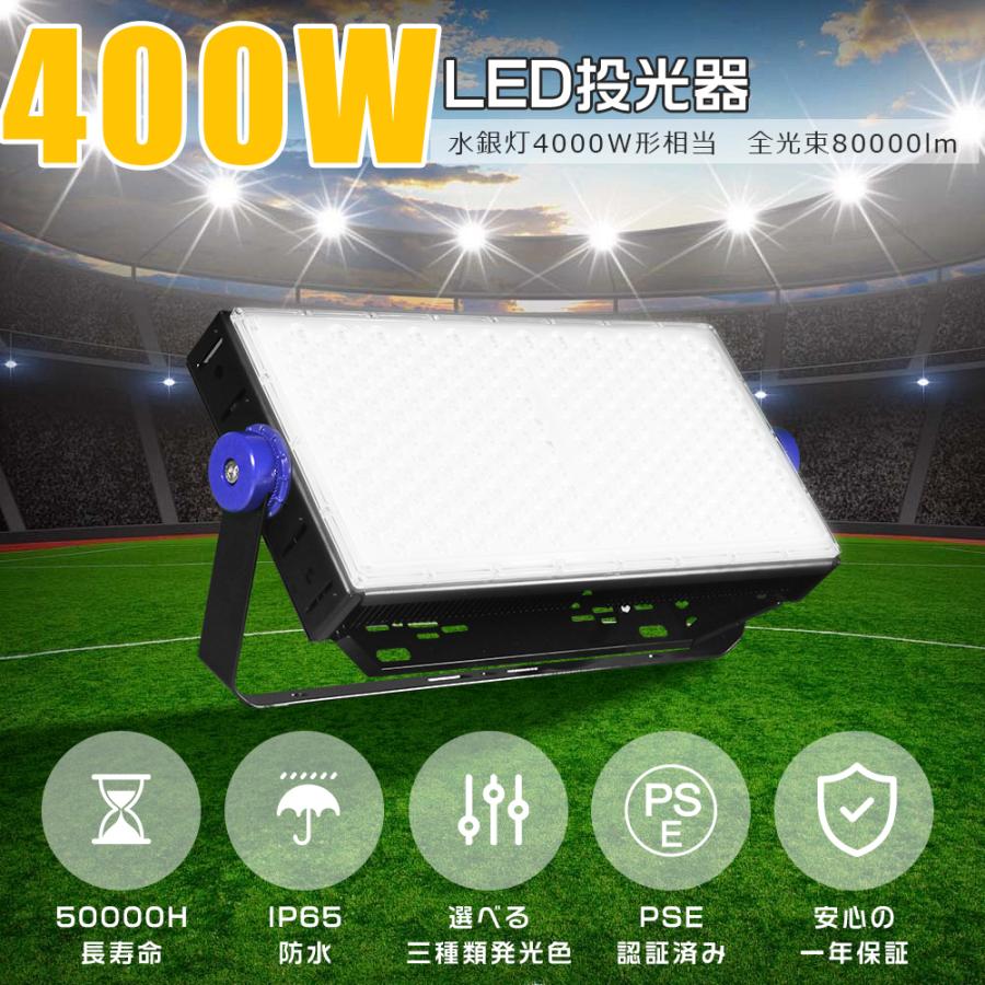 LED投光器 超高輝度 400W 水銀灯4000W相当 80000LM 昼白色 5000K LED