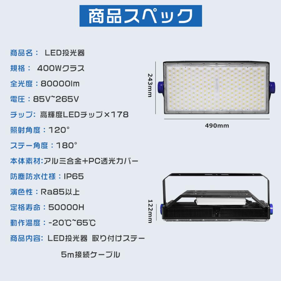 LED投光器 超高輝度 400W 水銀灯4000W相当 80000LM 昼白色 5000K LED 