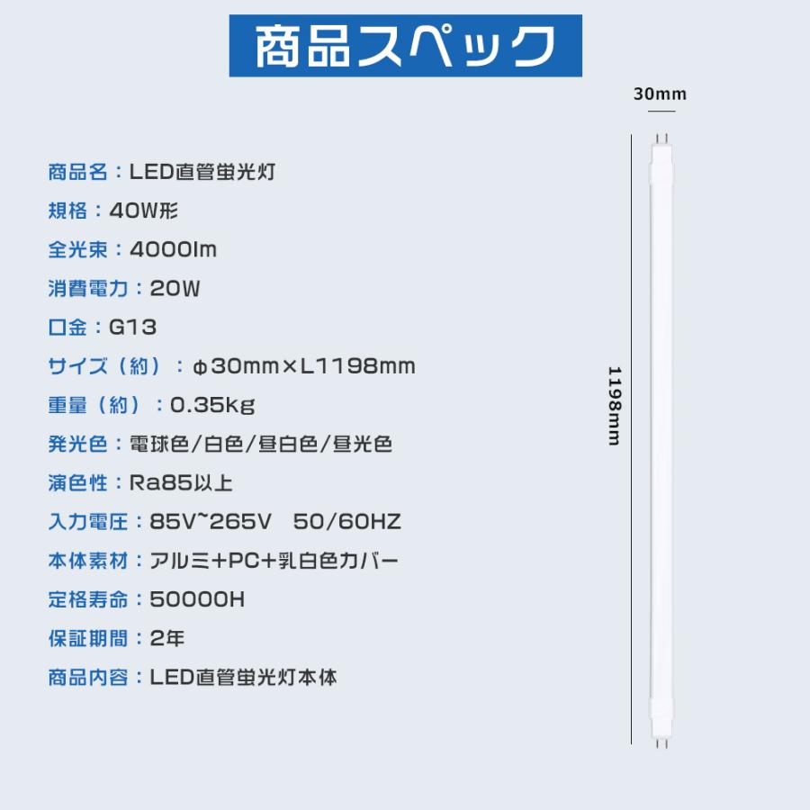 【30本セット】全工事不要 直管型LED蛍光灯 40形 20W 4000LM 1198mm 直管LEDランプ 40型 直管型LEDライト 120cm FL40 FLR40 FHF32 グロー ラビット インバーター_15