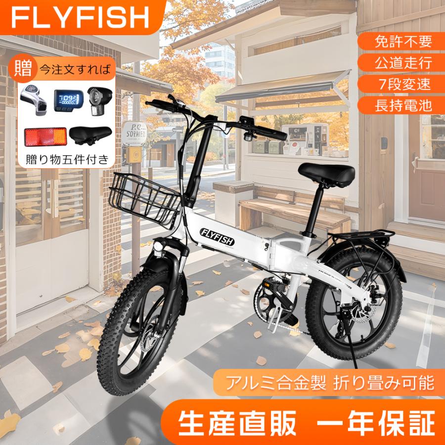 FLYFISH 20インチ電動アシスト自転車 折りたたみ式 シマノ7段変速 雨天