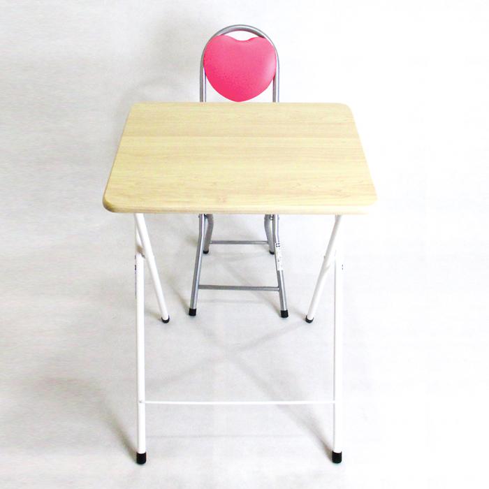 送料無料 2点セット 折りたたみテーブル(48×40)＆椅子 ハート型 学習 