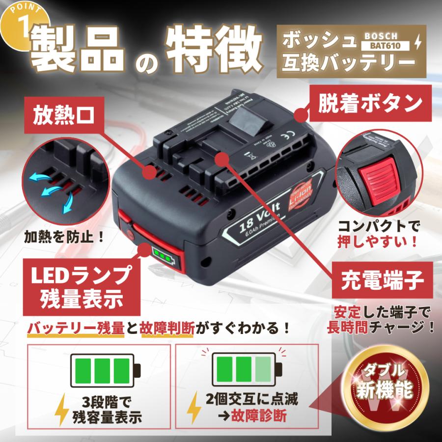 BOSCH（ボッシュ） 互換品 バッテリー BAT610 A1860LIB 18V 6.0Ah 
