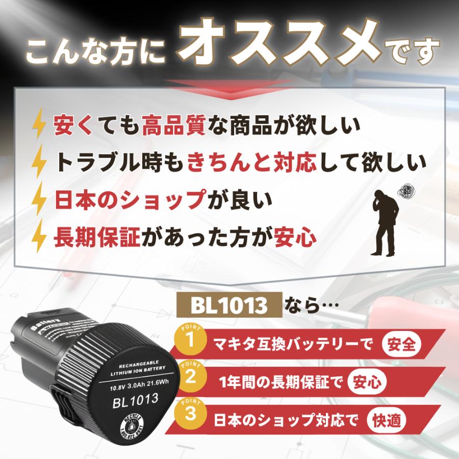 マキタ（makita） 互換 バッテリー BL1013 10.8v 大容量 3.0Ah BL1014