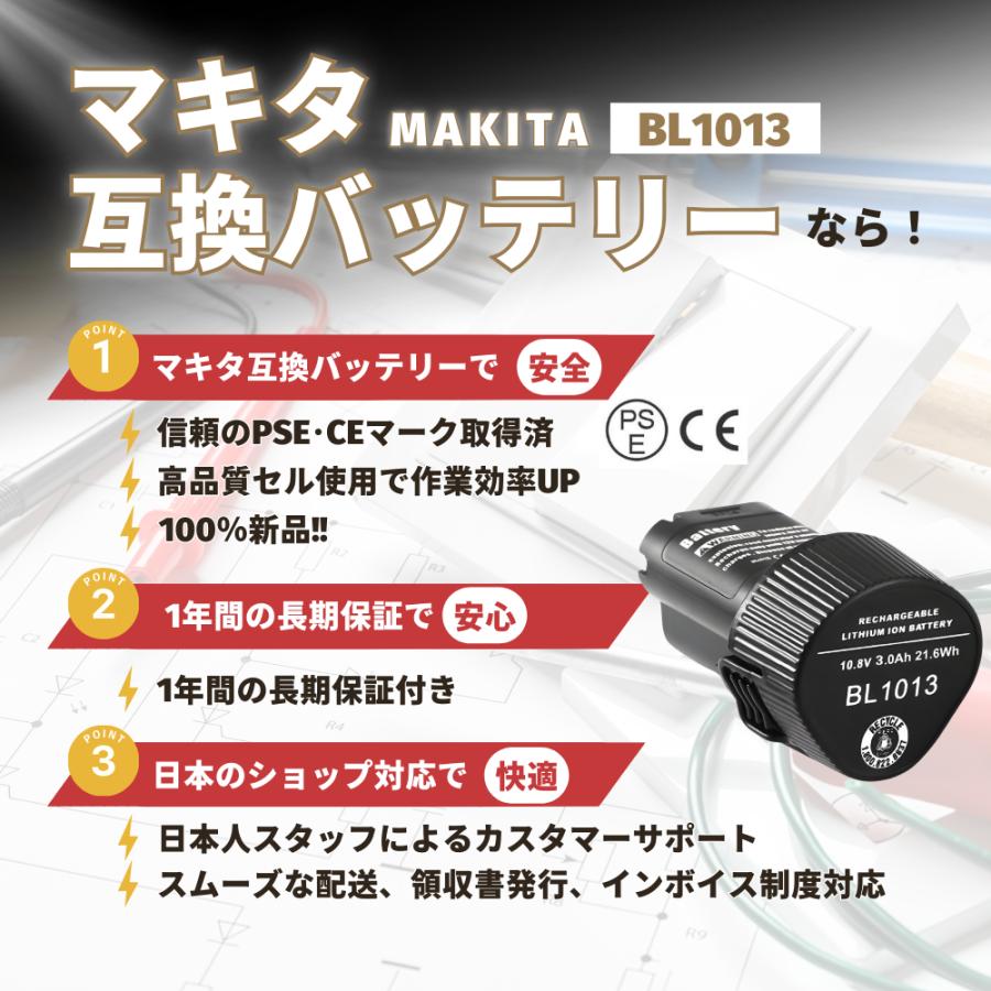 マキタ（makita） 互換 バッテリー BL1013 10.8v 大容量 3.0Ah BL1014
