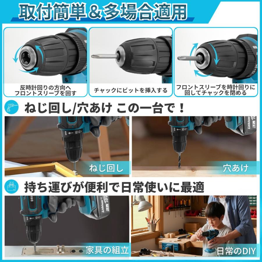 Longsafe マキタ互換 18V/14.4V対応 充電式ドリルドライバー 25段階