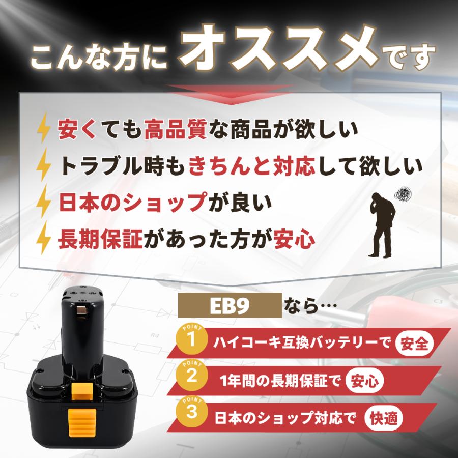 日立（HITACHI） ハイコーキ 互換品 HIKOKI バッテリー EB9 9.2V 3.0Ah