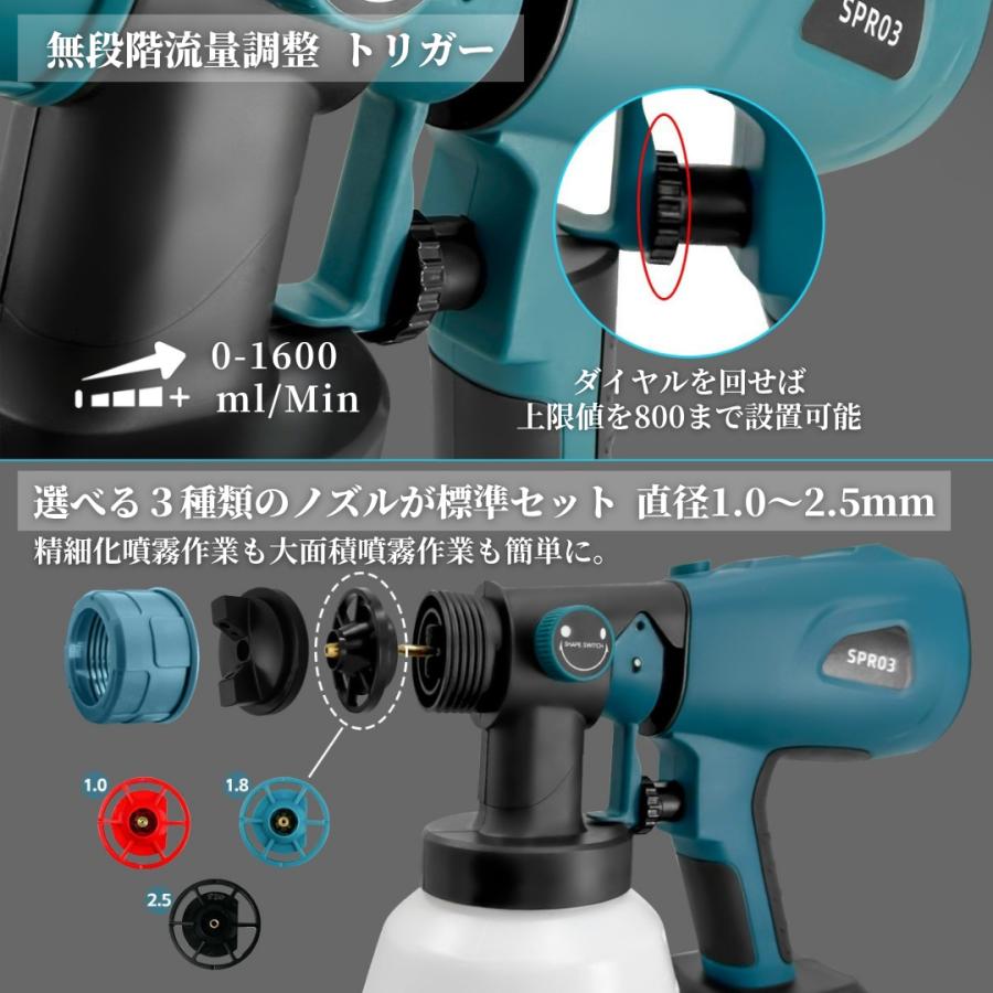 スプレーガン⭐️コードレス 充電式 電動 マキタ18/21V互換 電動塗装機 Amazon | 【コードレス バッテリー2個付き】スプレーガン 充電式 電動