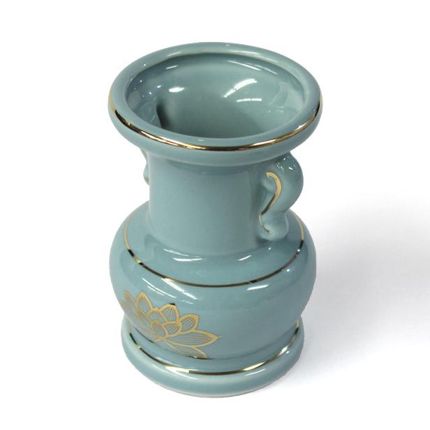 仏具 陶器製 花立「セト花立 3寸」青磁上金蓮 花瓶 仏具用品 : お仏壇