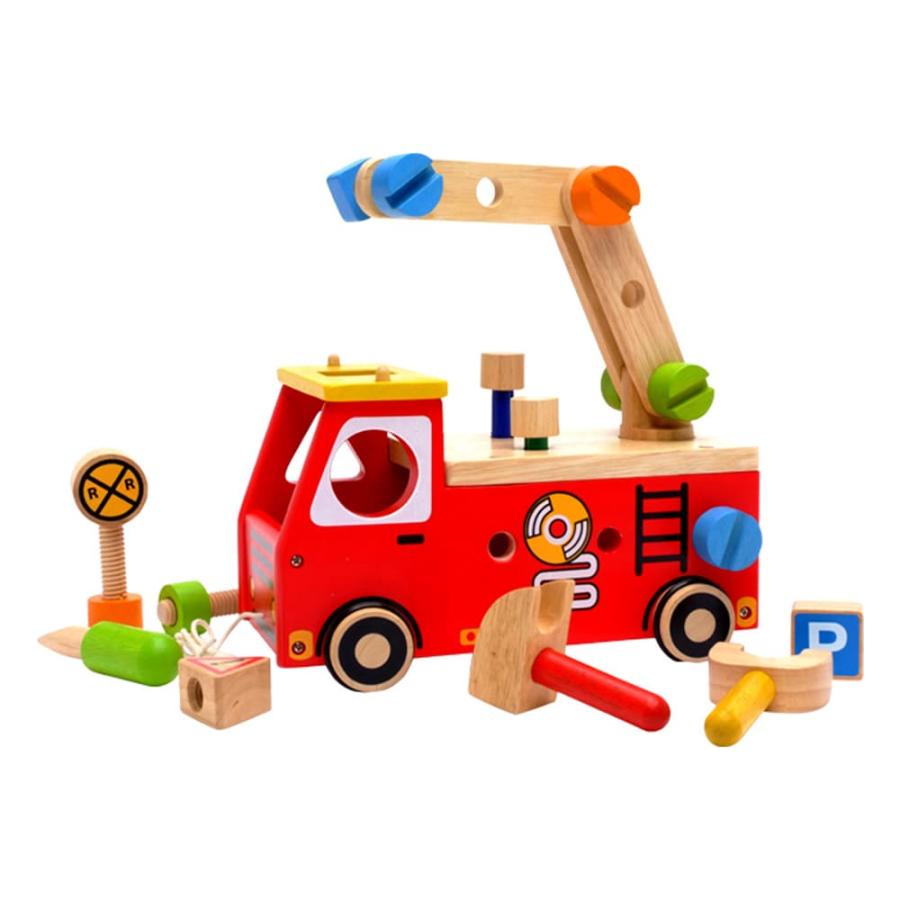 オンライン人気商品 【人気】アクティブ消防車 知育玩具 こども 子供 キッズ おすすめ 積木 ブロック 型はめ おもちゃ のりもの木製 木のおもちゃ ベビー １歳 パズル