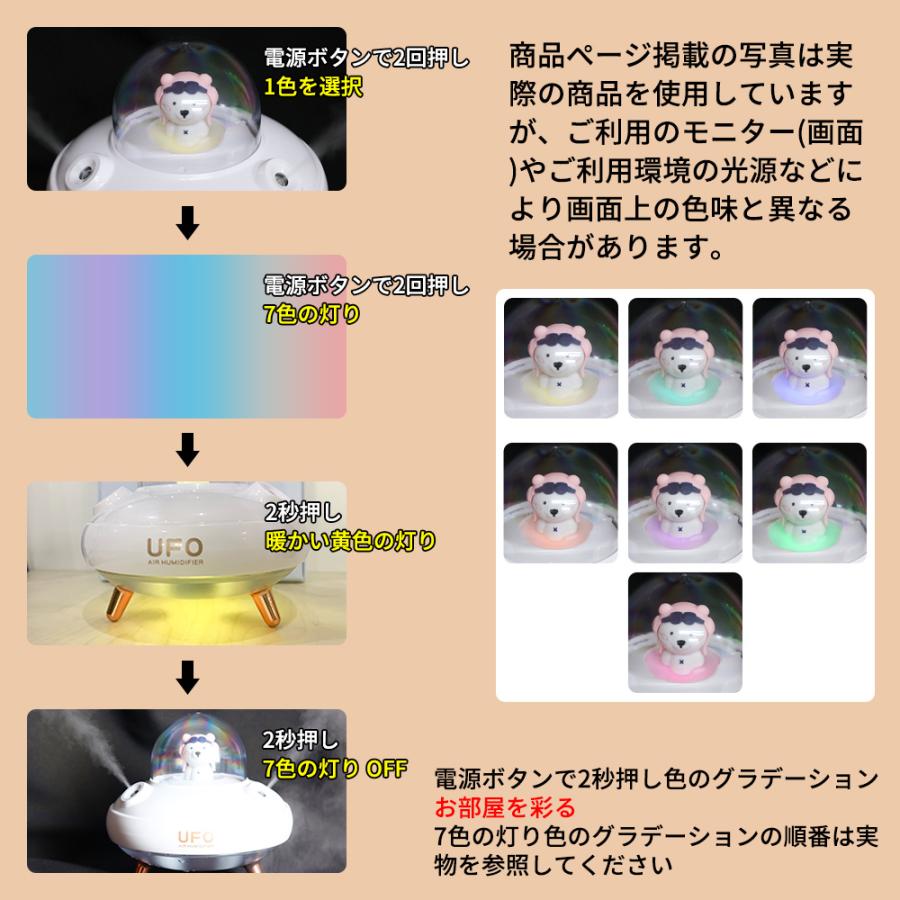 加湿器　寝室家庭用　静音　超音波フォグ　車用加湿器　強力加湿　UFO加湿器　かわいいペット　ピンク、白色、緑、赤　人気UFO加湿器｜nihonkoueki｜14