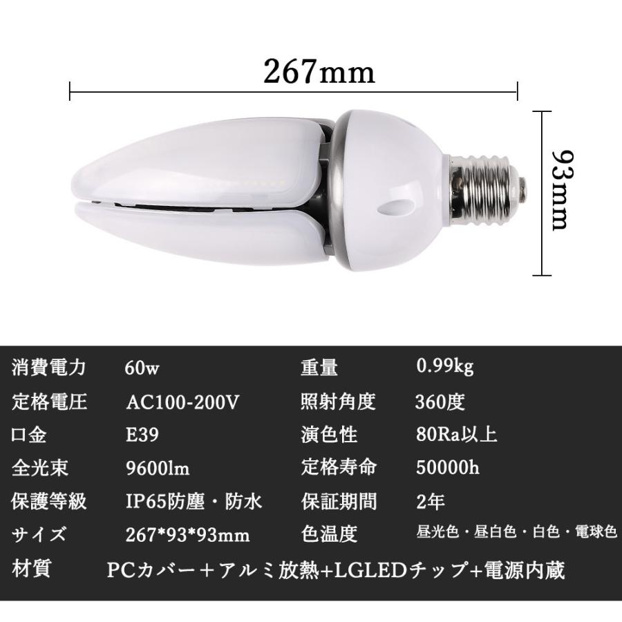 LEDコーンライト 水銀灯400W相当  昼光色6000K 360度発光 60W 水銀灯交換用 水銀灯400W相当 明るい　9600LM E39口金　街路灯防犯灯　｜nihonkoueki｜10