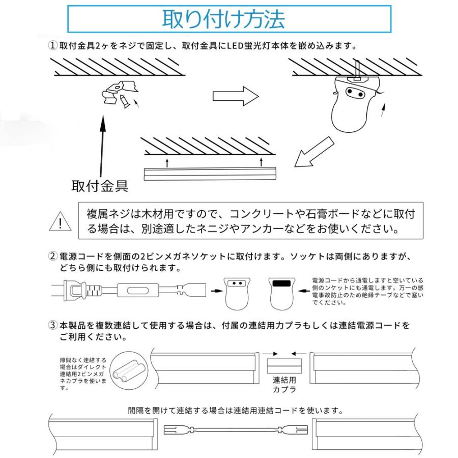 [10本セット]40W形 LED蛍光灯 器具一体型 LED蛍光灯 消費電力18W 全光束3600LM  120cm  1.5ｍ電源コード 15本連結可  低発熱 軽量 長寿命 器具一体型 工事不要の画像