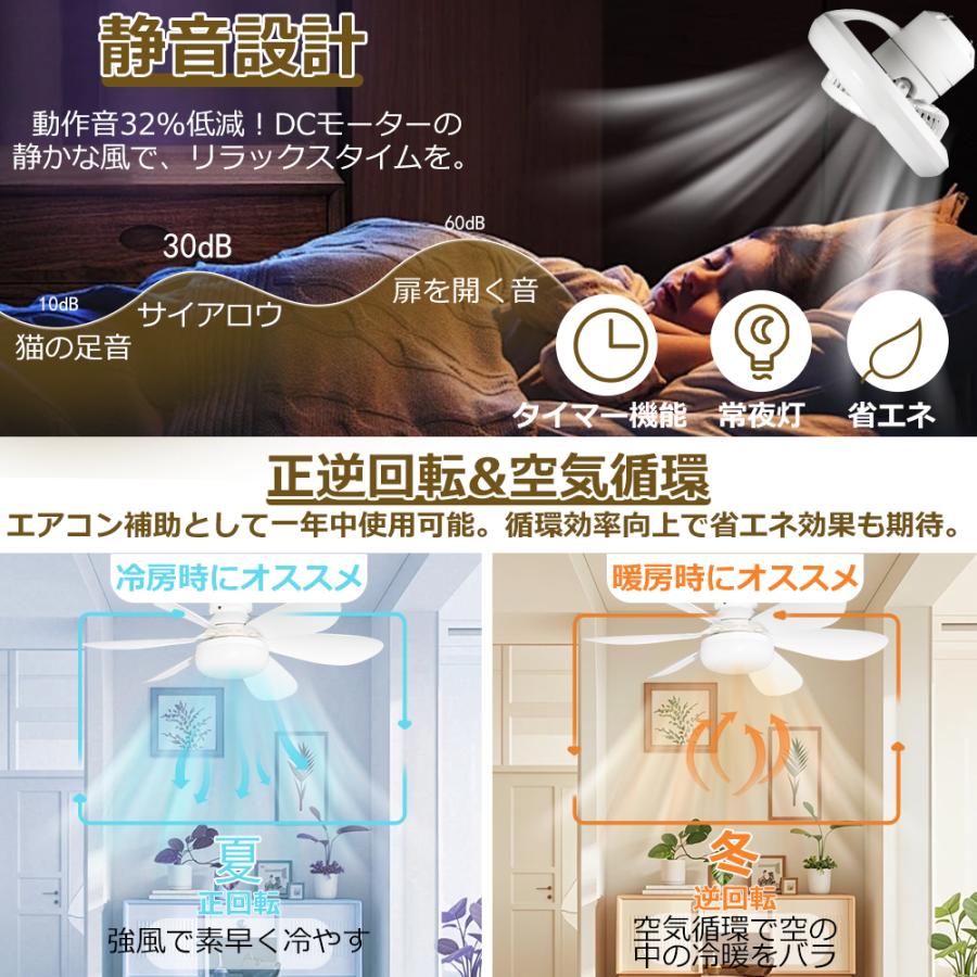 スマホ操作 シーリングファンライト 風量調整可能 360°全方向送風