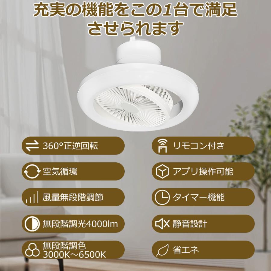スマホ操作 シーリングファンライト 風量調整可能 360°全方向送風
