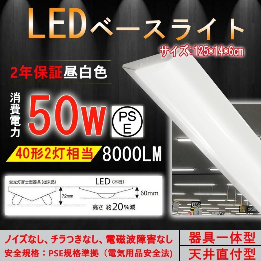 【4セット】LEDベースライト LED逆富士40W型2灯式相当 天井直付 器具一体型 50W 8000LM LED蛍光灯 逆富士発光部交換可能 逆富士形 LED蛍光灯器具一体