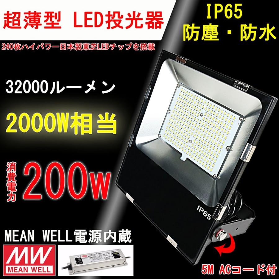 LED投光器　200W　防雨プラグ付　看板灯　led投光器　270度調整可能　led作業灯20500W相当　5M配線　WELL電源内蔵　LED投光器　防水IP65　MEAN