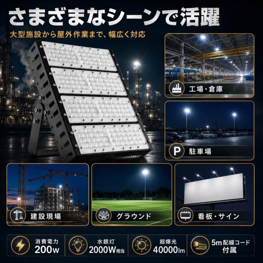 超爆光】LED投光器 200W 防雨プラグ付 防水IP65 5M配線 led投光器 led