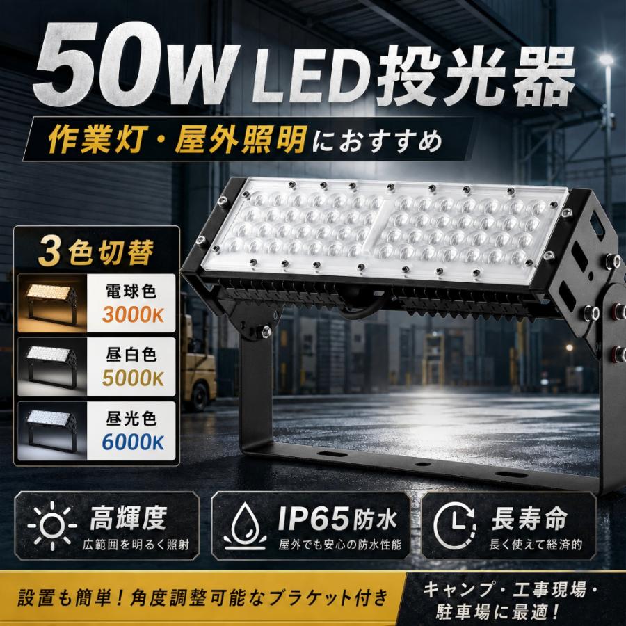 LED投光器 50w 電球色 看板照明、工事現場照明、LED投光器 50W 500W