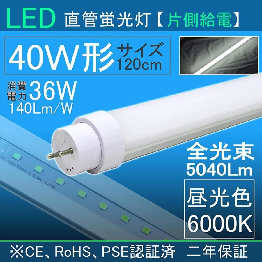 片側給電型】40W形 LED蛍光灯 (昼光色) 【FL40W、FLR40W、FHF32W