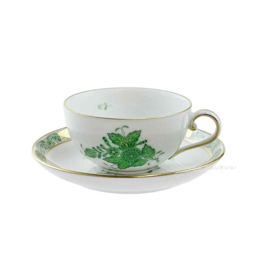 美品 ヘレンド HEREND ペア アポニーグリーン モカ カップ ソーサー 