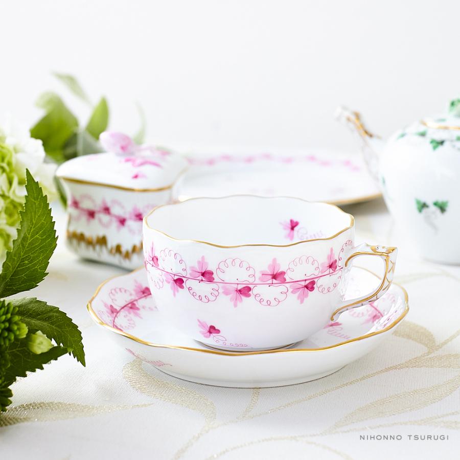 ラッピング無料 ヘレンド ティーカップソーサー パセリピンク 2客
