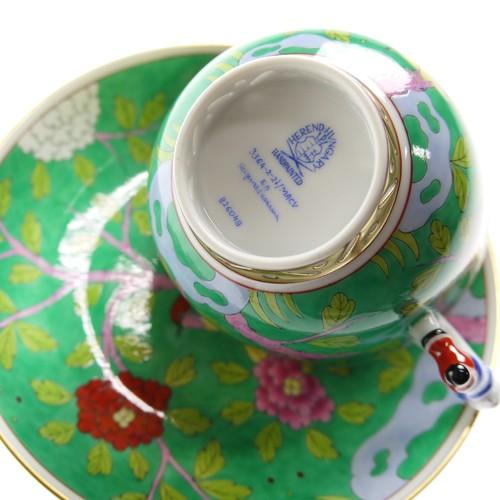 並行輸入品 ヘレンド シノワズリ MACV マカオグリーン ティーカップ＆ソーサー 3364の画像
