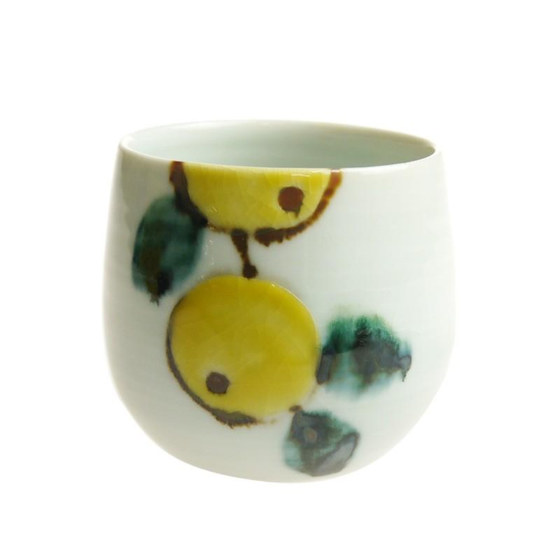 徳永遊心 九谷青窯 湯吞み みかん 椿 菊 3点