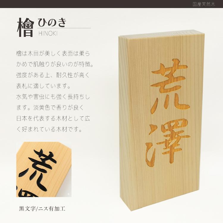 銘木 木製 ひのき 表札 長方形 選べる木材 さくら 檜 えんじゅ 一位